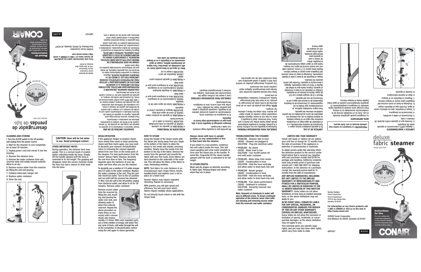 Fa fab brric ic steamer steamer, Dde ellu uxe xe | Conair GS11DR User Manual | Page 2 / 2