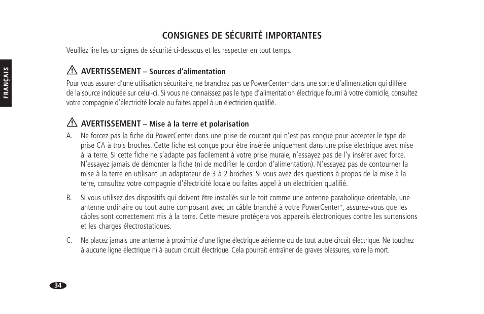Consignes de sécurité importantes | Monster HTS 1900G User Manual | Page 42 / 120