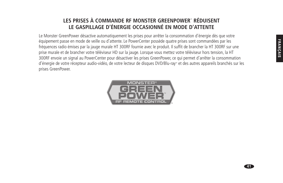 Les prises à commande rf monster greenpower | Monster HTS 1900G User Manual | Page 49 / 120