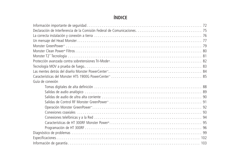 Índice | Monster HTS 1900G User Manual | Page 79 / 120