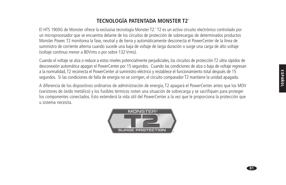 Tecnología patentada monster t2 | Monster HTS 1900G User Manual | Page 89 / 120