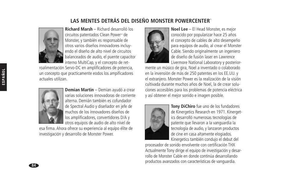 Las mentes detrás del diseño monster powercenter | Monster HTS 1900G User Manual | Page 92 / 120
