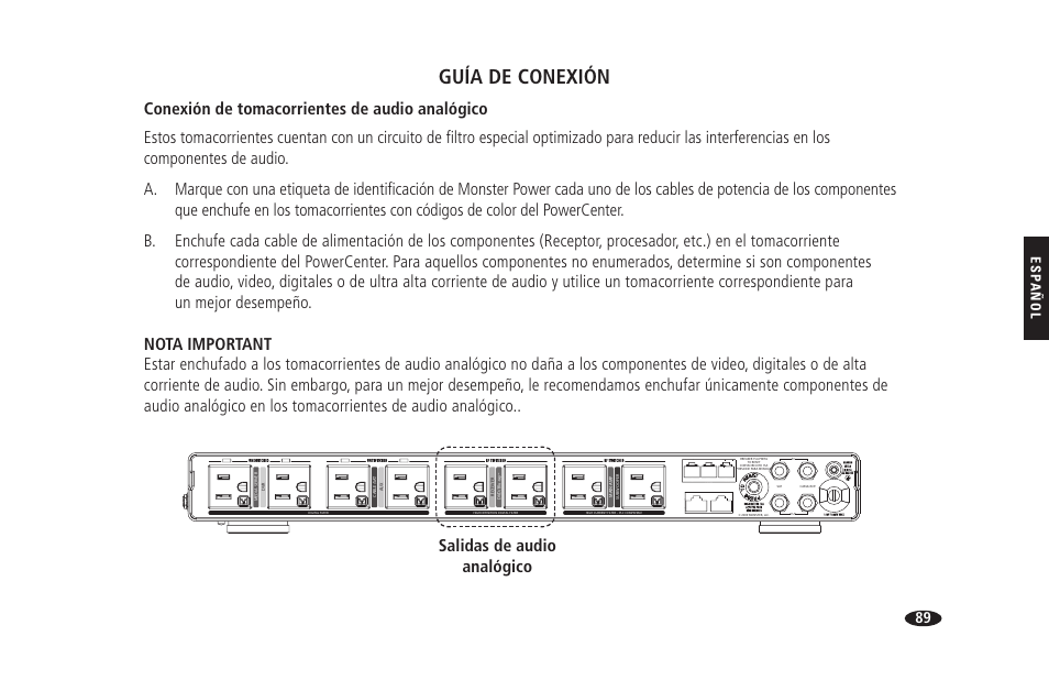 Guía de conexión, Salidas de audio analógico, Esp añol | Hts 1900g | Monster HTS 1900G User Manual | Page 97 / 120