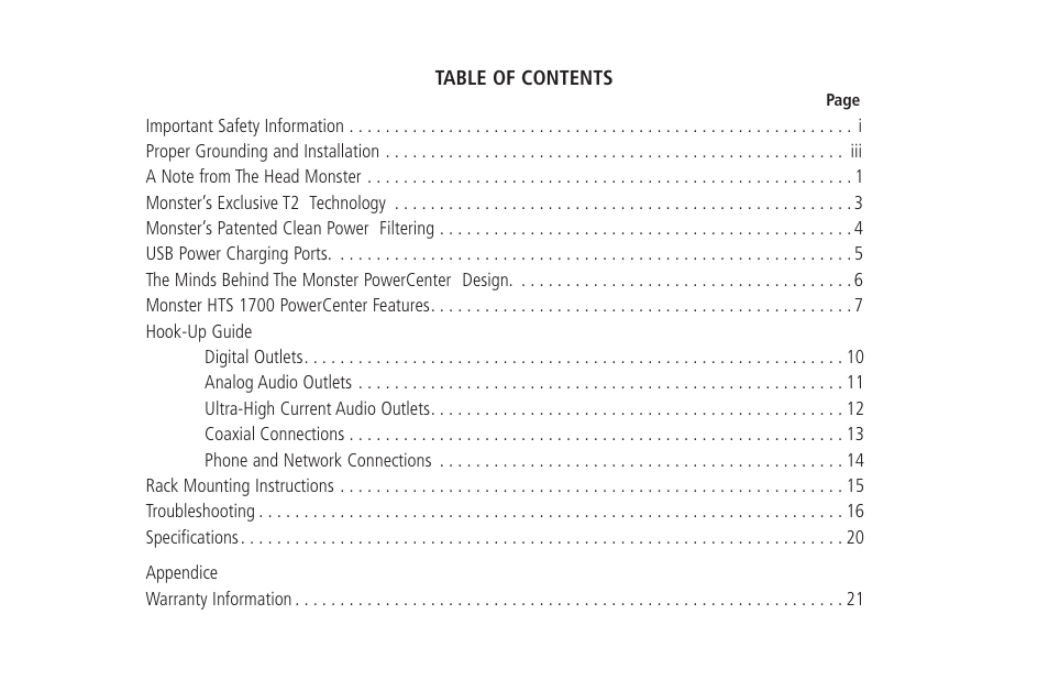 Monster HTS 1700 User Manual | Page 3 / 100