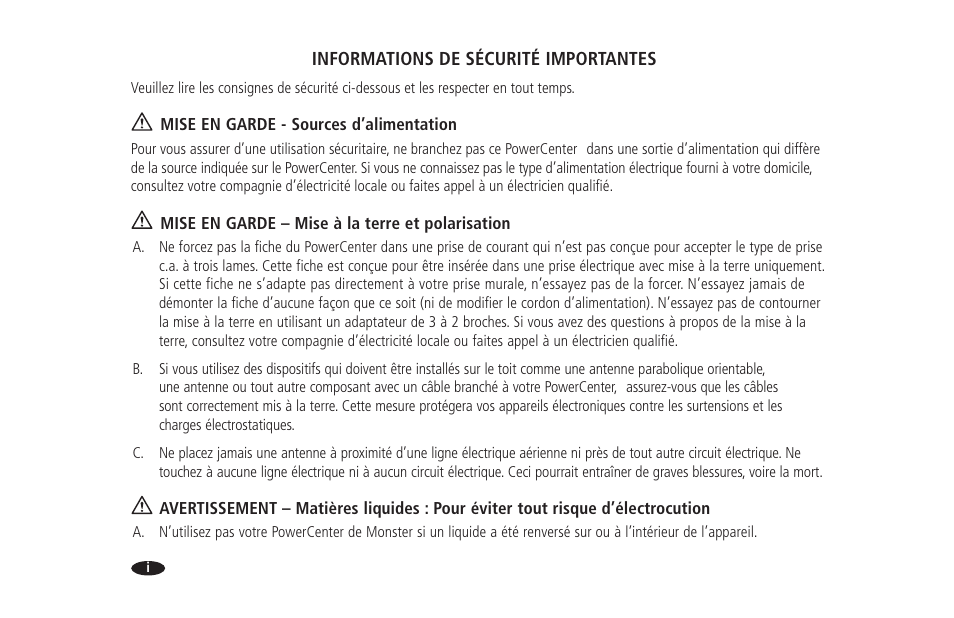 Informations de sécurité importantes | Monster HTS 1700 User Manual | Page 36 / 100