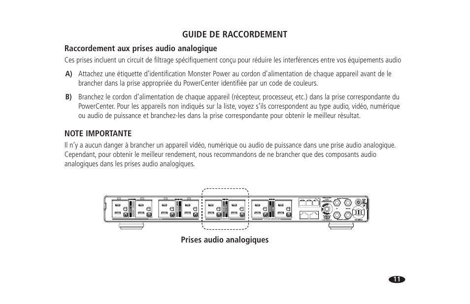 Guide de raccordement, Raccordement aux prises audio analogique, Prises audio analogiques | Hts 1700 | Monster HTS 1700 User Manual | Page 49 / 100