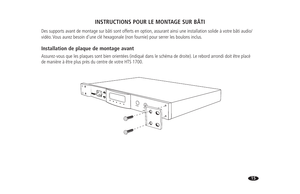 Instructions pour le montage sur bâti, Installation de plaque de montage avant | Monster HTS 1700 User Manual | Page 53 / 100