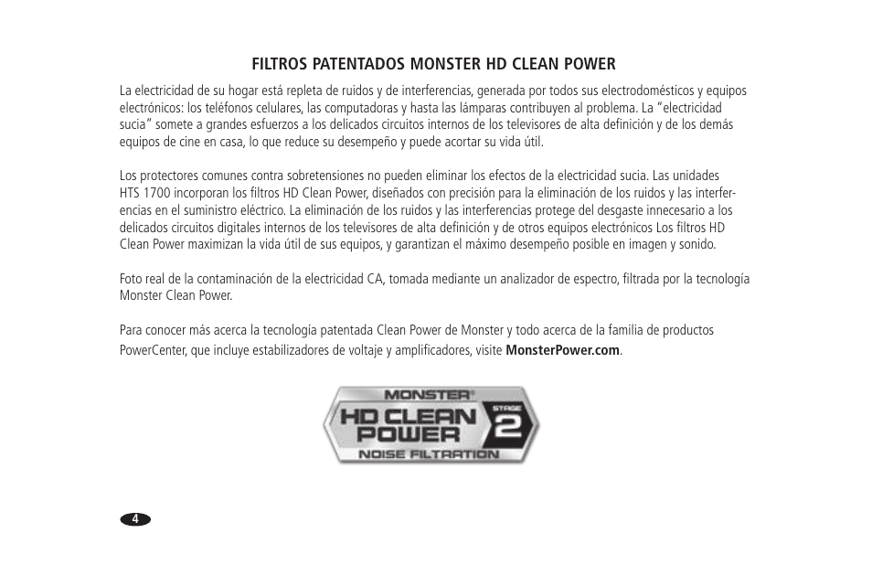 Filtros patentados monster hd clean power | Monster HTS 1700 User Manual | Page 76 / 100