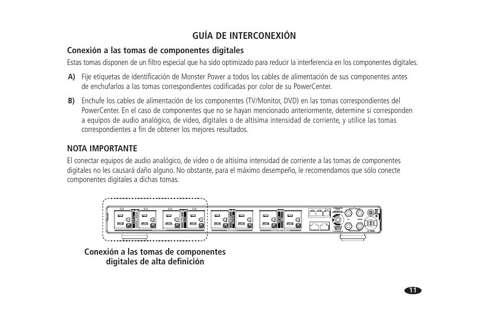 Guía de interconexión, Conexión a las tomas de componentes digitales, Nota importante | Hts 1700 | Monster HTS 1700 User Manual | Page 83 / 100