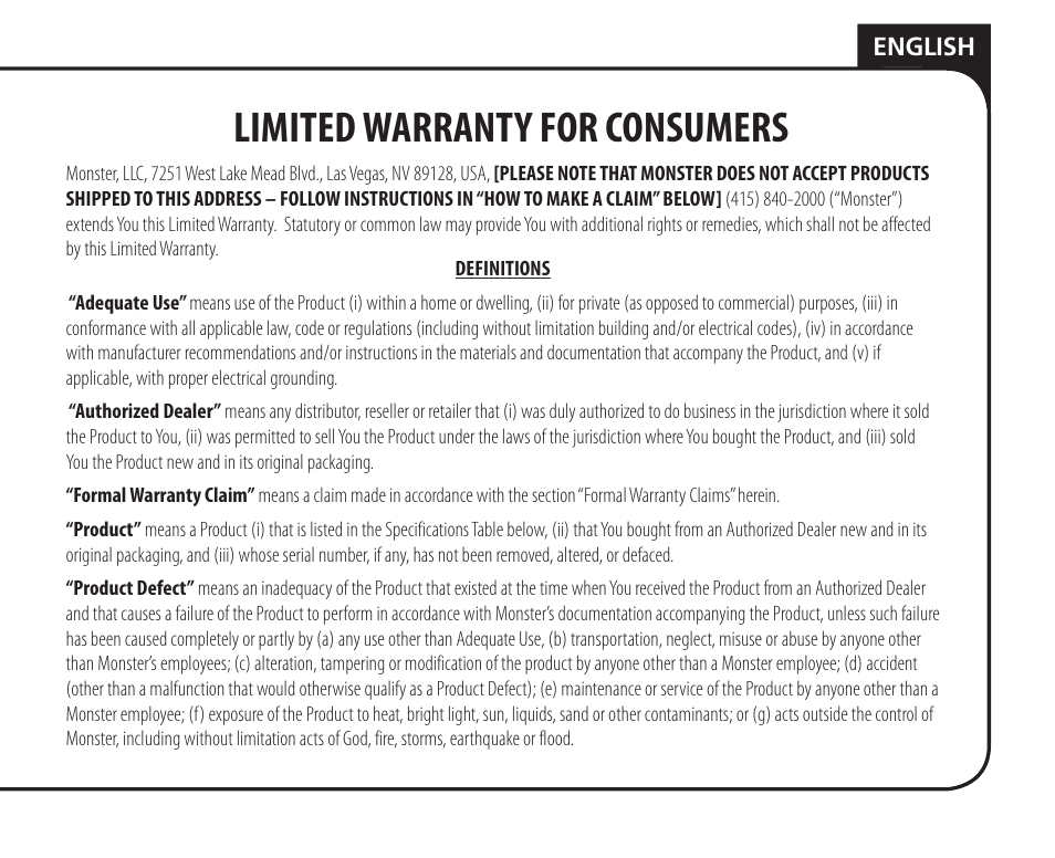 Limited warranty for consumers | Monster Remote Access RF/IP Card 100 User Manual | Page 13 / 50