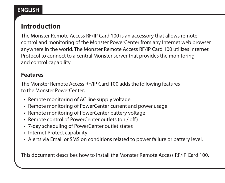 Introduction | Monster Remote Access RF/IP Card 100 User Manual | Page 2 / 50