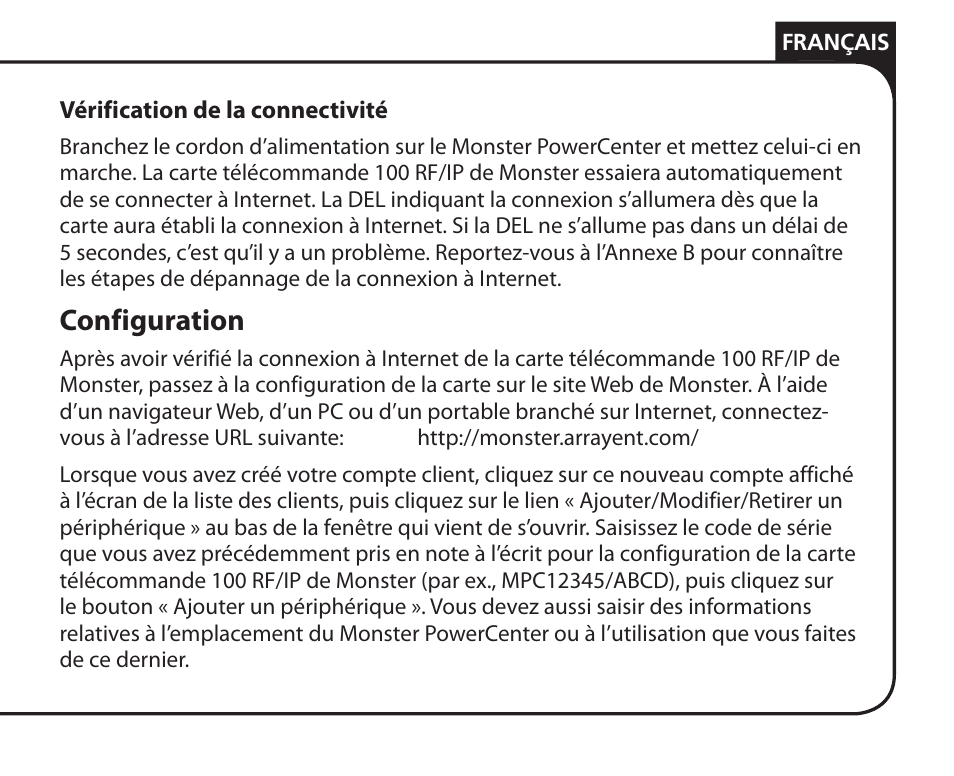 Configuration | Monster Remote Access RF/IP Card 100 User Manual | Page 25 / 50