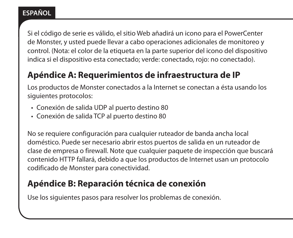 Apéndice b: reparación técnica de conexión | Monster Remote Access RF/IP Card 100 User Manual | Page 42 / 50