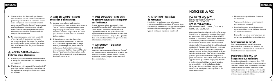 Notice de la fcc | Monster PRT 100 MC User Manual | Page 10 / 25