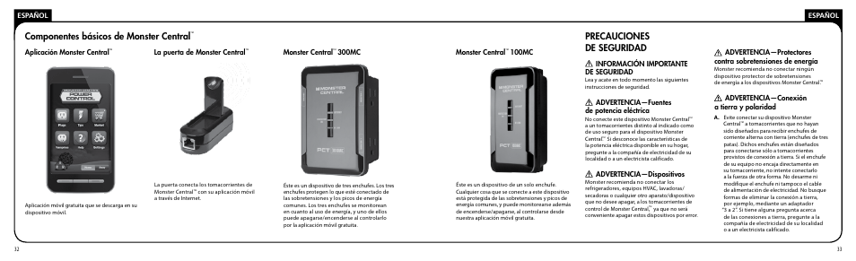 Componentes básicos de monster central, Precauciones de seguridad | Monster PRT 100 MC User Manual | Page 17 / 25