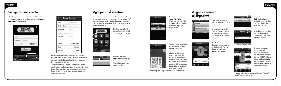 Agregar un dispositivo, Asigne un nombre al dispositivo, Configurar una cuenta | Monster PRT 100 MC User Manual | Page 19 / 25