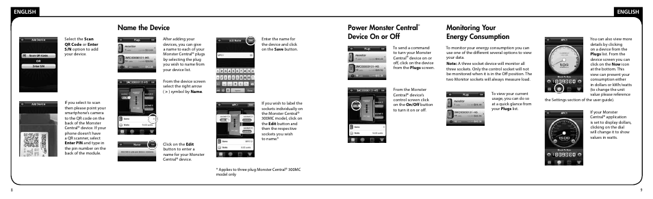 Name the device, Power monster central, Device on or off | Monitoring your energy consumption | Monster PRT 100 MC User Manual | Page 5 / 25