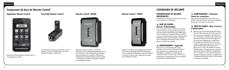 Composants de base de monster central, Consignes de sécurité | Monster PRT 100 MC User Manual | Page 9 / 25