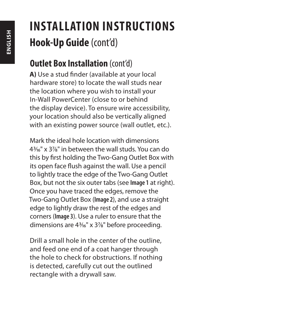 Installation instructions, Hook-up guide (cont’d), Outlet box installation (cont’d) | Monster FlatScreen SuperThin In-Wall PowerCenter 200 User Manual | Page 16 / 84