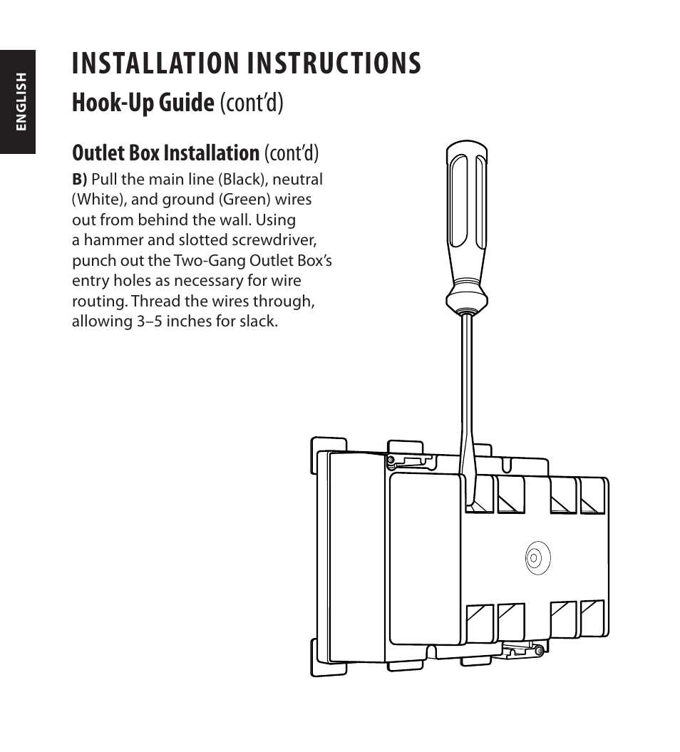 Installation instructions, Hook-up guide (cont’d), Outlet box installation (cont’d) | Monster FlatScreen SuperThin In-Wall PowerCenter 200 User Manual | Page 18 / 84