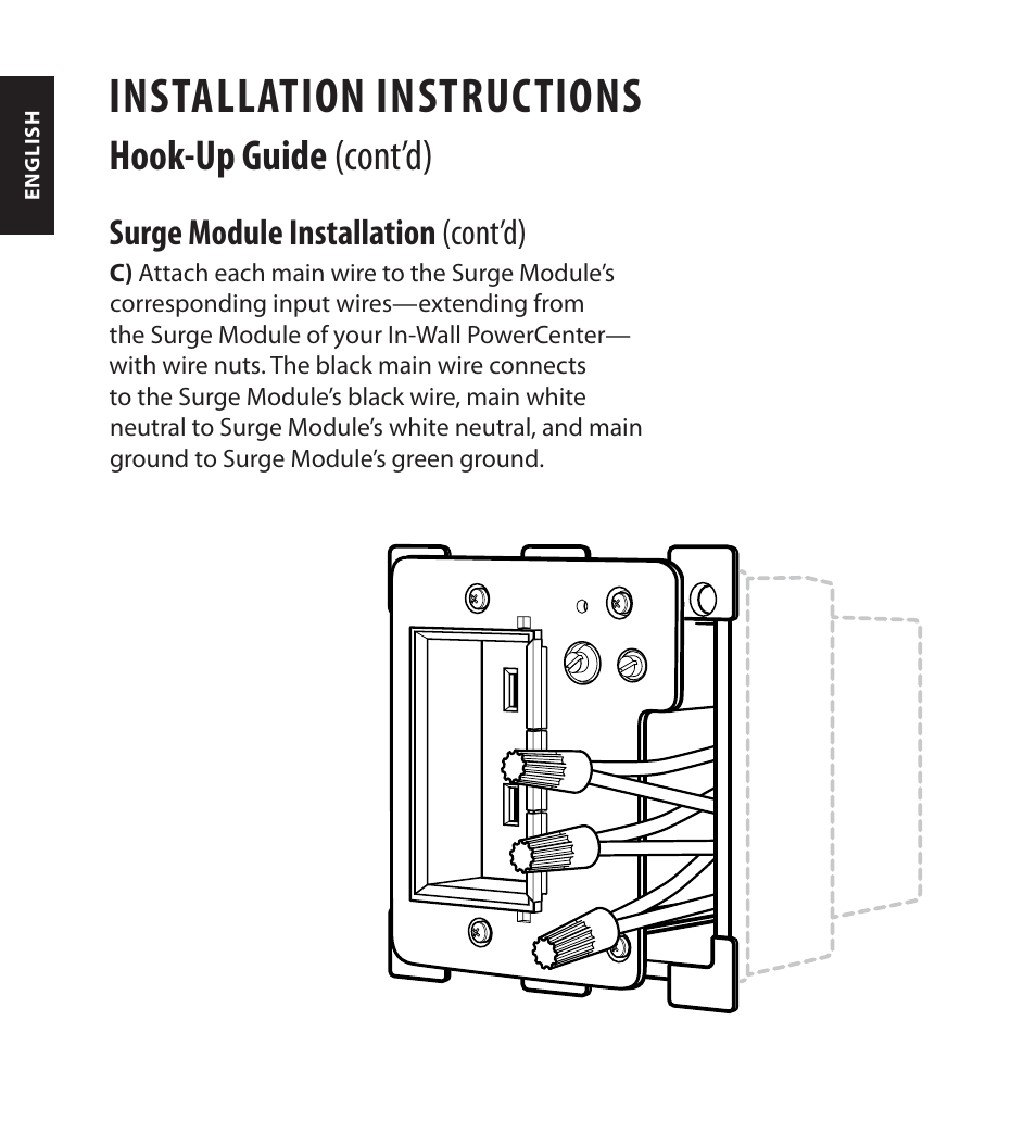 Installation instructions, Hook-up guide (cont’d), Surge module installation (cont’d) | Monster FlatScreen SuperThin In-Wall PowerCenter 200 User Manual | Page 22 / 84