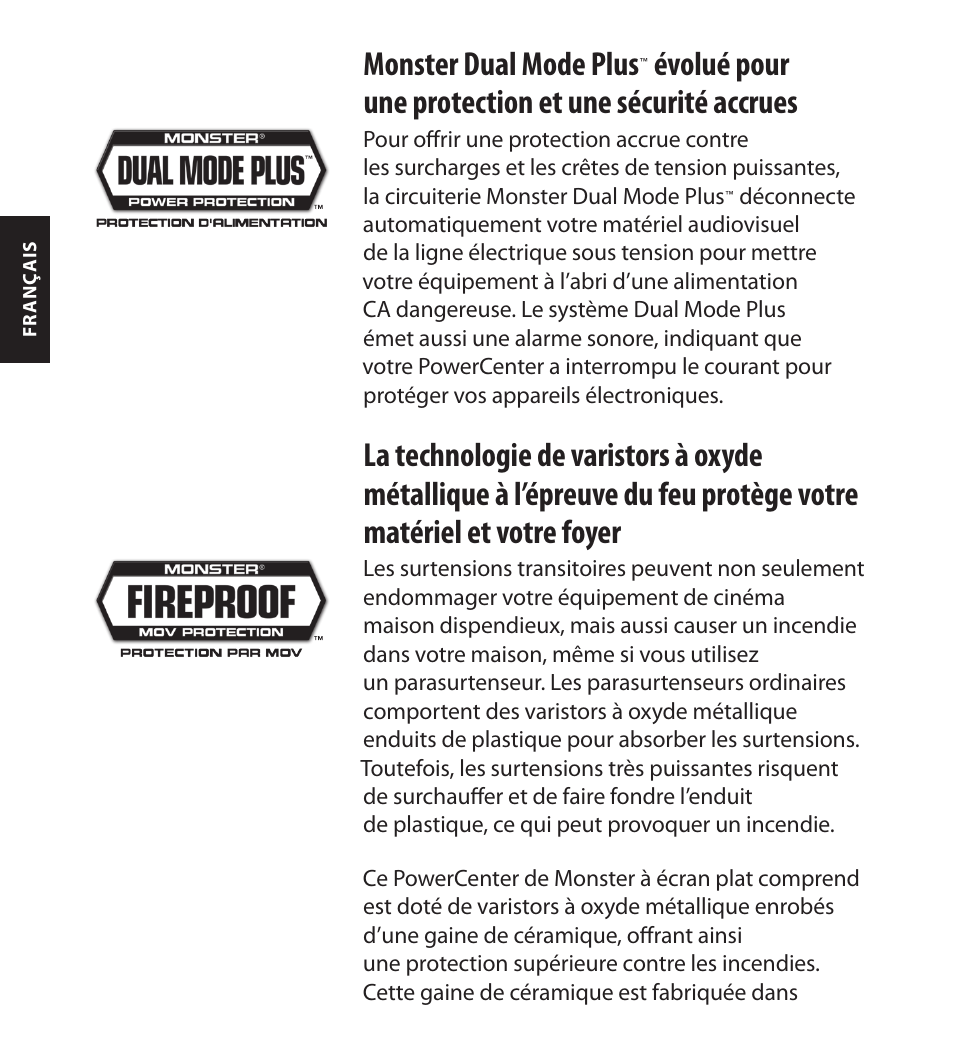 Monster dual mode plus, Évolué pour une protection et une sécurité accrues | Monster FlatScreen SuperThin In-Wall PowerCenter 200 User Manual | Page 30 / 84