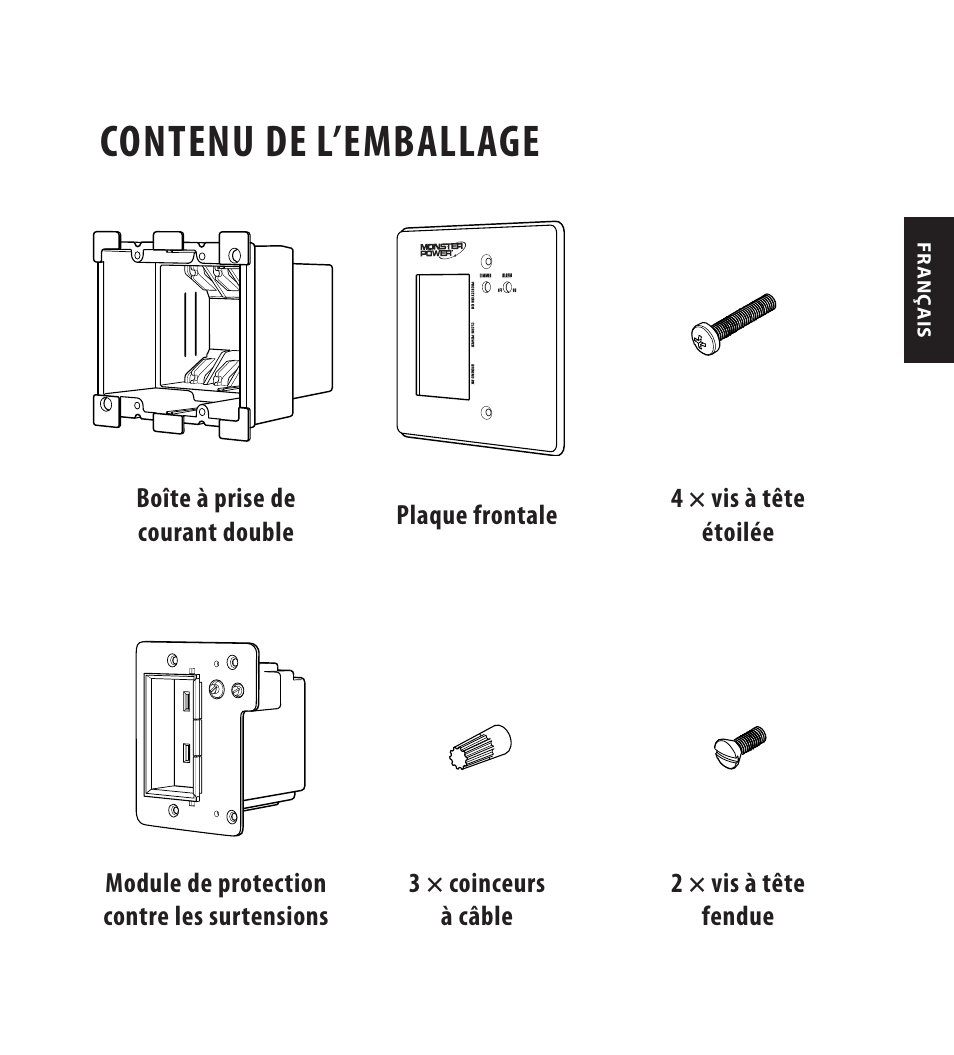 Contenu de l’emballage | Monster FlatScreen SuperThin In-Wall PowerCenter 200 User Manual | Page 35 / 84