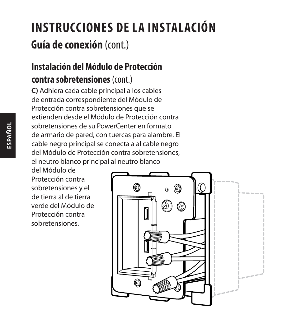 Instrucciones de la instalación, Guía de conexión (cont.) | Monster FlatScreen SuperThin In-Wall PowerCenter 200 User Manual | Page 76 / 84