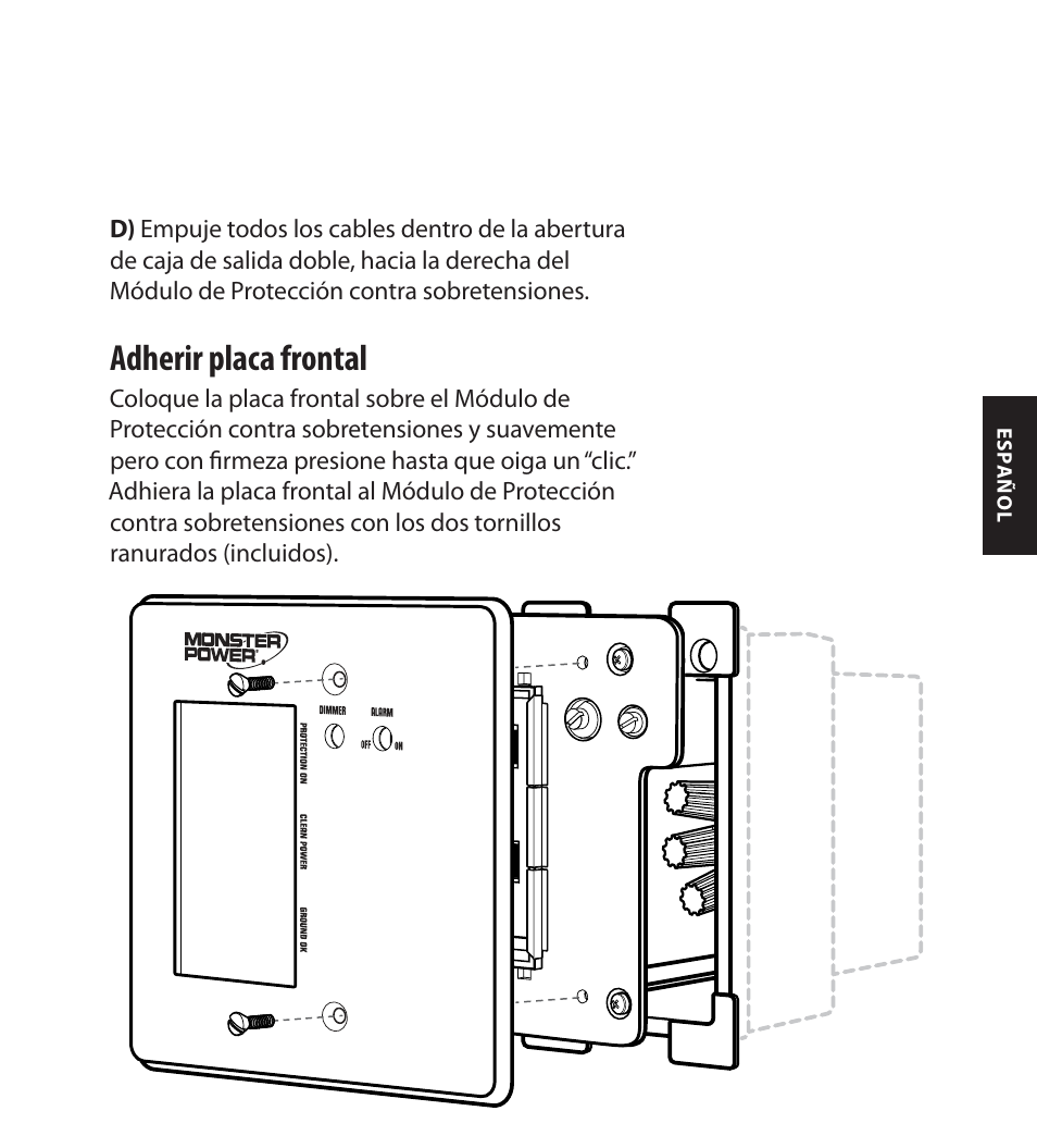 Adherir placa frontal | Monster FlatScreen SuperThin In-Wall PowerCenter 200 User Manual | Page 77 / 84