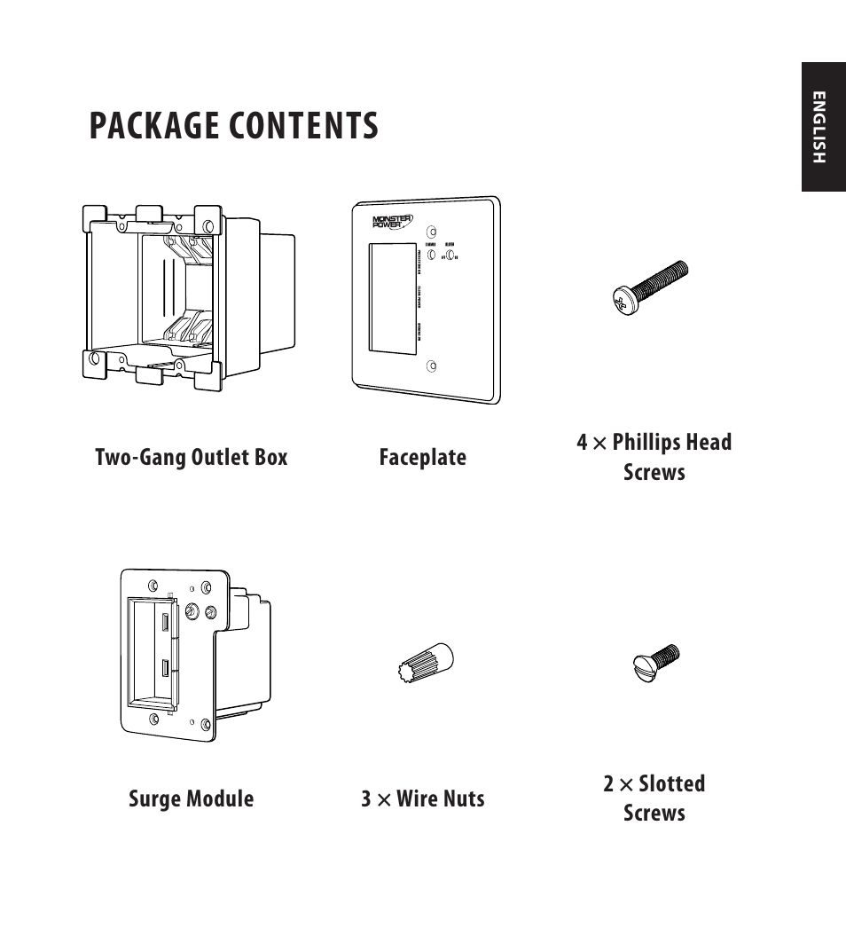 Package contents | Monster FlatScreen SuperThin In-Wall PowerCenter 200 User Manual | Page 9 / 84