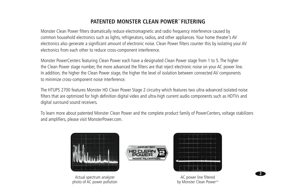 Patented monster clean power, Filtering | Monster HTUPS 2700 User Manual | Page 9 / 36