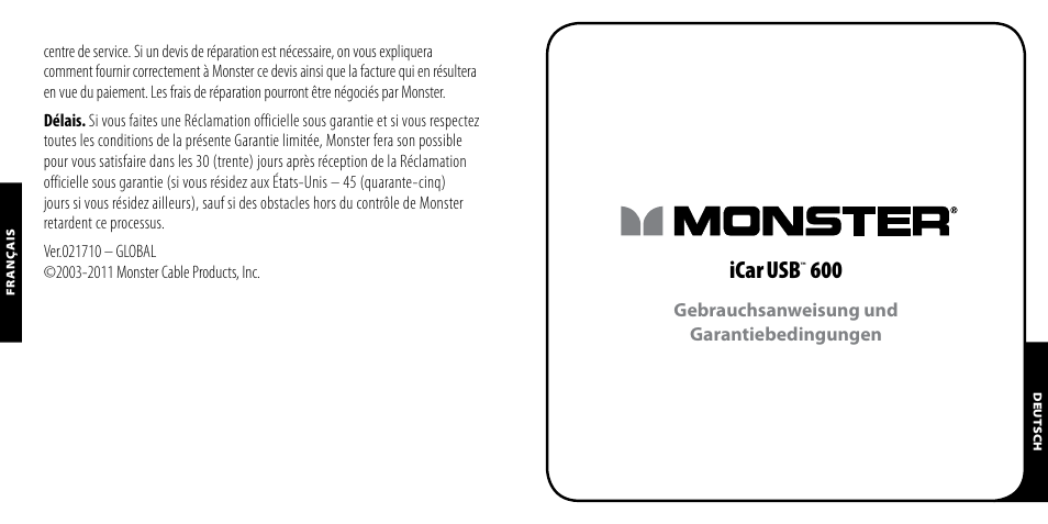 Icar usb | Monster PowerPlug USB 600 User Manual | Page 11 / 72