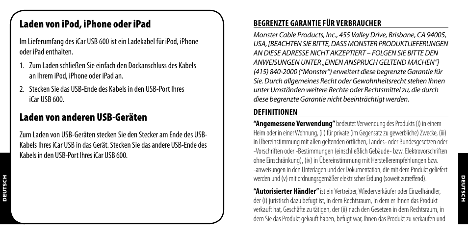 Laden von ipod, iphone oder ipad, Laden von anderen usb-geräten | Monster PowerPlug USB 600 User Manual | Page 14 / 72