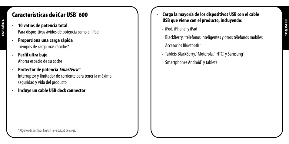 Características de icar usb, Smartfuse | Monster PowerPlug USB 600 User Manual | Page 19 / 72