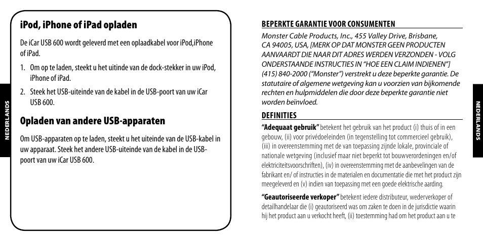 Ipod, iphone of ipad opladen, Opladen van andere usb-apparaten | Monster PowerPlug USB 600 User Manual | Page 27 / 72