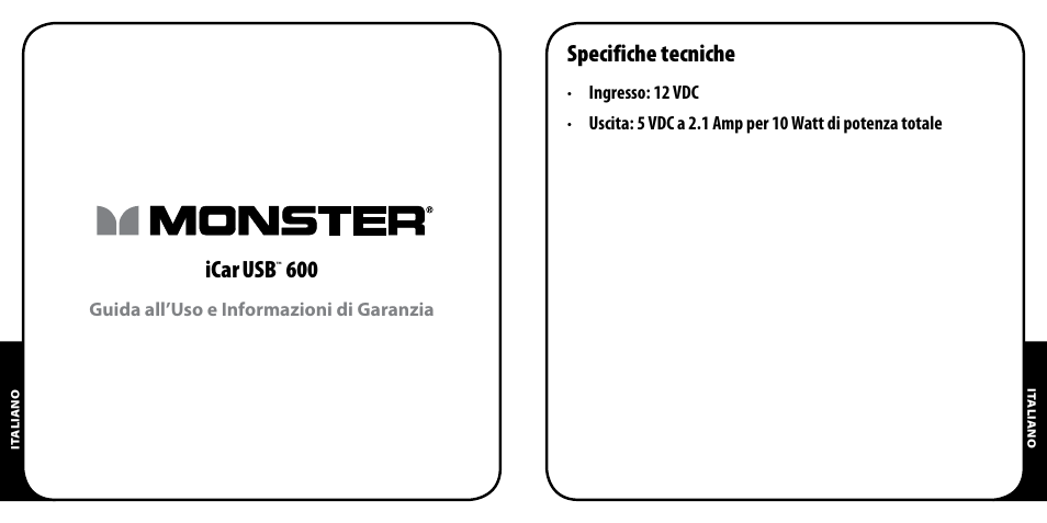 Icar usb, Specifiche tecniche | Monster PowerPlug USB 600 User Manual | Page 31 / 72