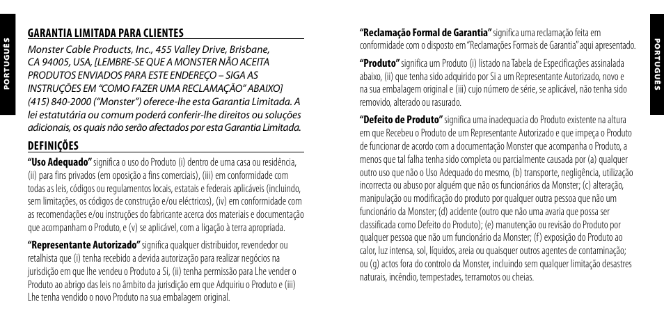 Garantia limitada para clientes, Definições | Monster PowerPlug USB 600 User Manual | Page 41 / 72
