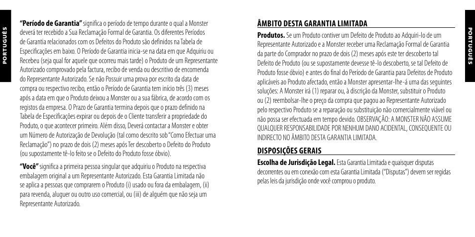 Âmbito desta garantia limitada, Disposições gerais | Monster PowerPlug USB 600 User Manual | Page 42 / 72