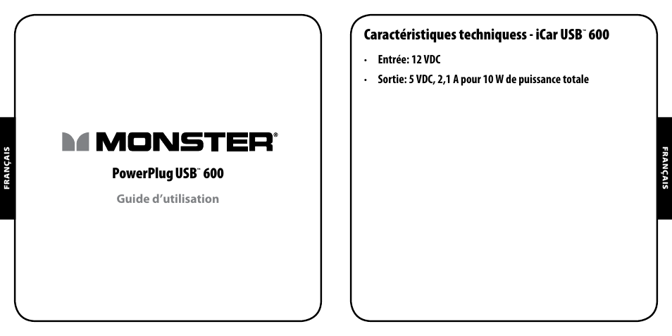 Powerplug usb, Caractéristiques techniquess - icar usb | Monster PowerPlug USB 600 User Manual | Page 5 / 72