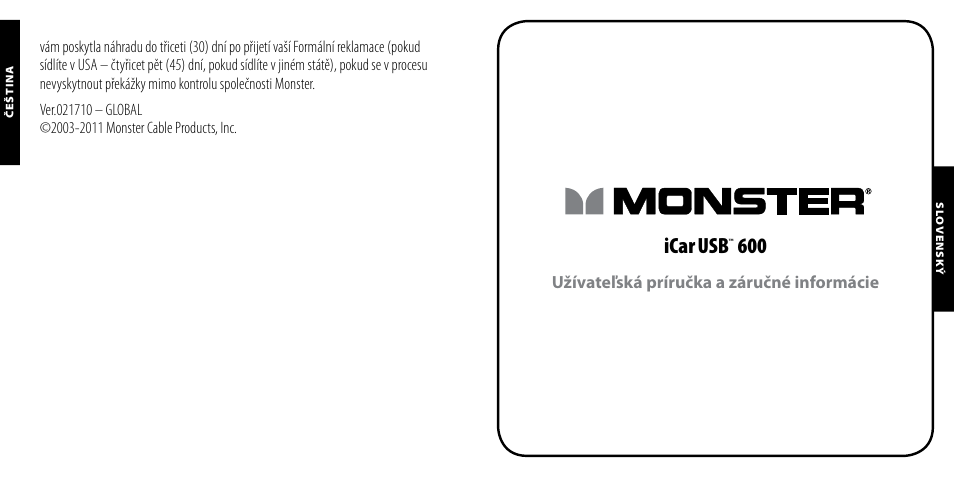 Icar usb, Užívateľská príručka a záručné informácie | Monster PowerPlug USB 600 User Manual | Page 63 / 72