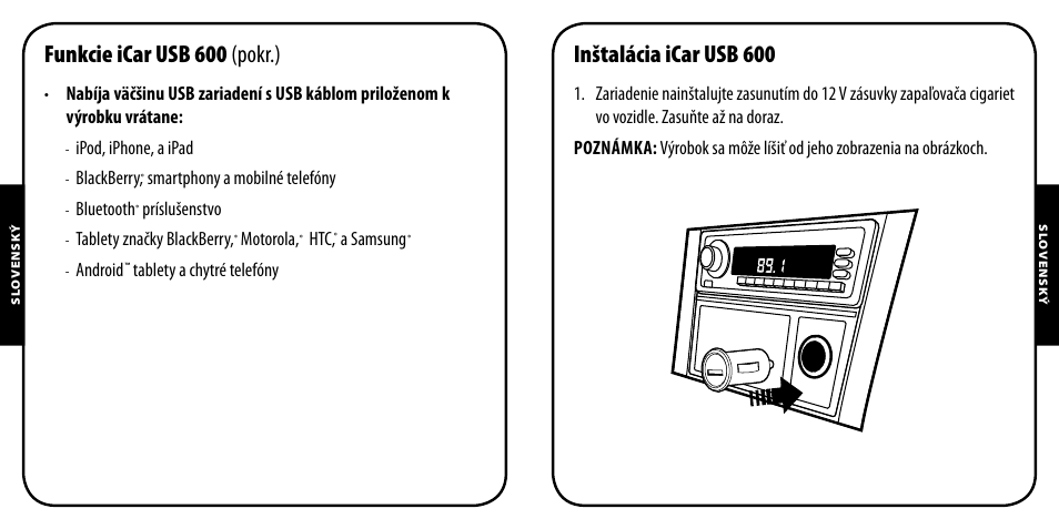 Funkcie icar usb 600 (pokr.), Inštalácia icar usb 600 | Monster PowerPlug USB 600 User Manual | Page 65 / 72