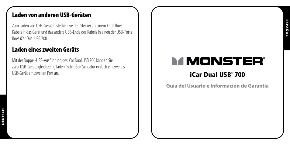 Laden von anderen usb-geräten, Laden eines zweiten geräts, Icar dual usb | Monster PowerPlug Dual USB 700 User Manual | Page 12 / 44