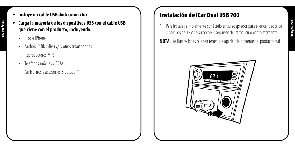 Instalación de icar dual usb 700 | Monster PowerPlug Dual USB 700 User Manual | Page 14 / 44