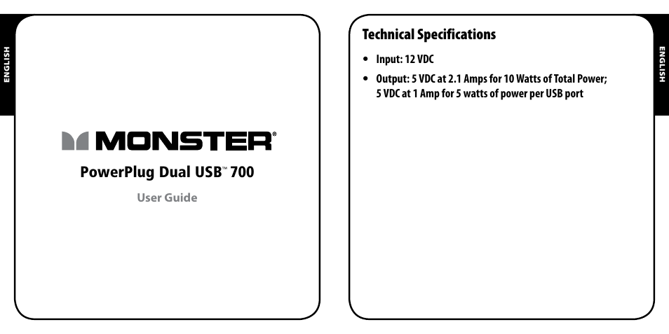 Powerplug dual usb, Technical specifications | Monster PowerPlug Dual USB 700 User Manual | Page 2 / 44