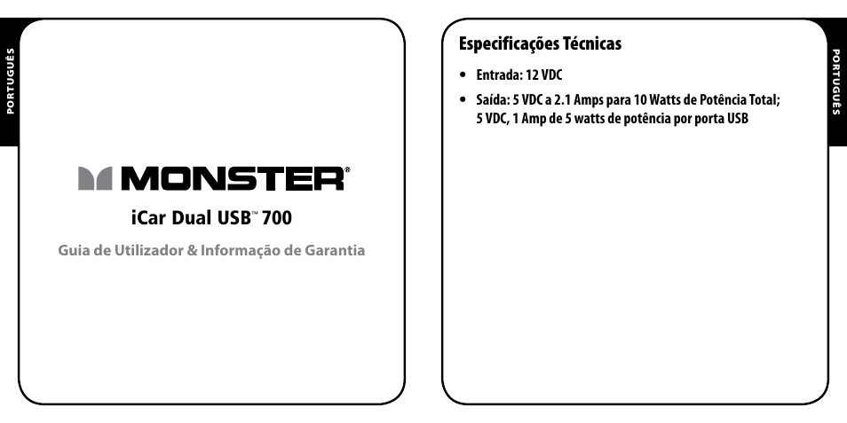 Icar dual usb, Especificações técnicas | Monster PowerPlug Dual USB 700 User Manual | Page 23 / 44