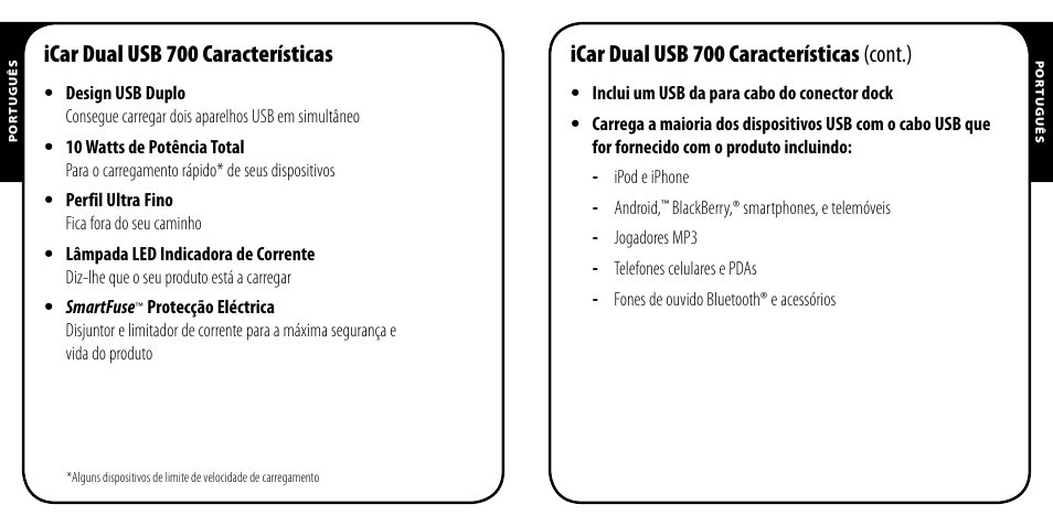 Icar dual usb 700 características, Icar dual usb 700 características (cont.) | Monster PowerPlug Dual USB 700 User Manual | Page 24 / 44