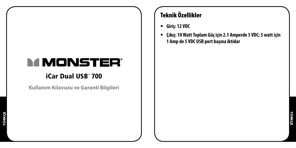 Icar dual usb, Teknik özellikler | Monster PowerPlug Dual USB 700 User Manual | Page 30 / 44