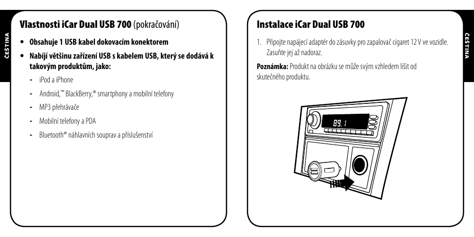 Vlastnosti icar dual usb 700 (pokračování), Instalace icar dual usb 700 | Monster PowerPlug Dual USB 700 User Manual | Page 35 / 44