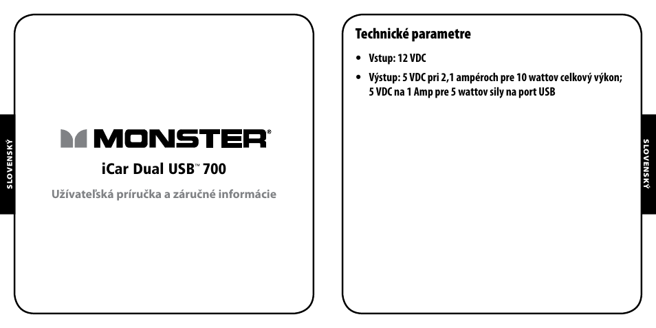 Icar dual usb, Technické parametre | Monster PowerPlug Dual USB 700 User Manual | Page 37 / 44