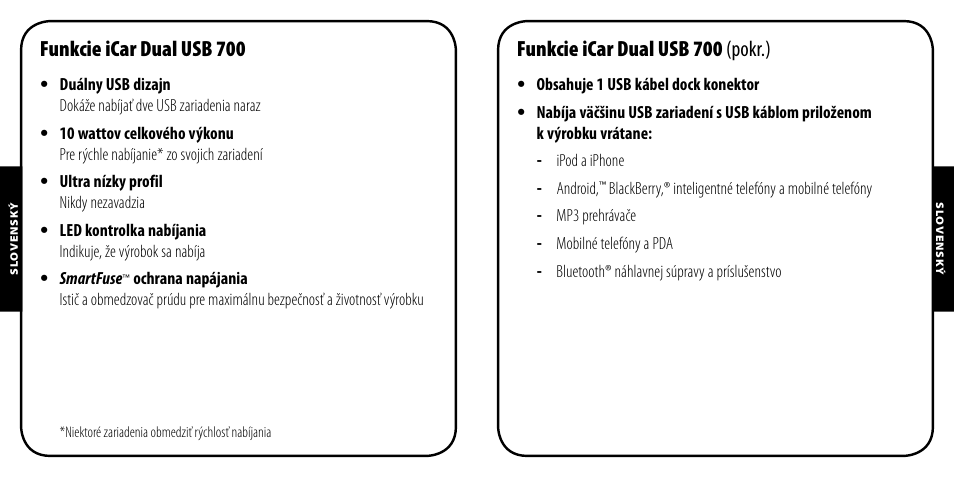 Funkcie icar dual usb 700, Funkcie icar dual usb 700 (pokr.) | Monster PowerPlug Dual USB 700 User Manual | Page 38 / 44